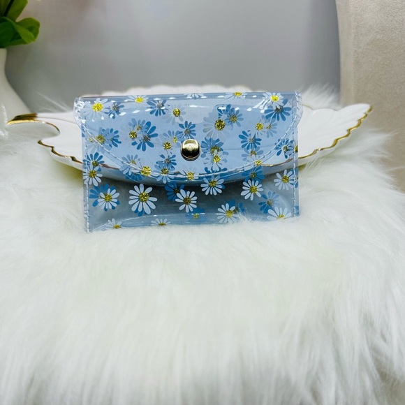 Florals Clear Card Case Wallet in light blue - Picture 1 of 4